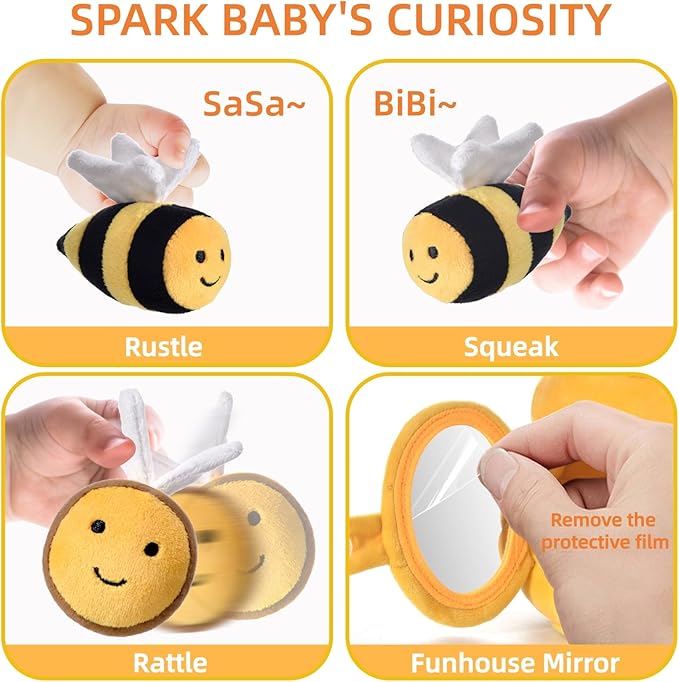 Baby Toys for 1 Year Old, Soft Beehive with 5 Stuffed Bees, Crinkle, Rattle, Mirror, Montessori Toys for One Year Old Birthday Gift, Babies Sensory Balls for 12-18 Month Baby