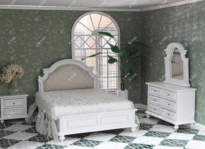 iLAND 1/12 Scale Accessories of Dollhouse Window, Wooden DIY Dollhouse Building Supplies, Complete Miniature Window Kit w/Wooden Frame & Grid Pattern PVC Film