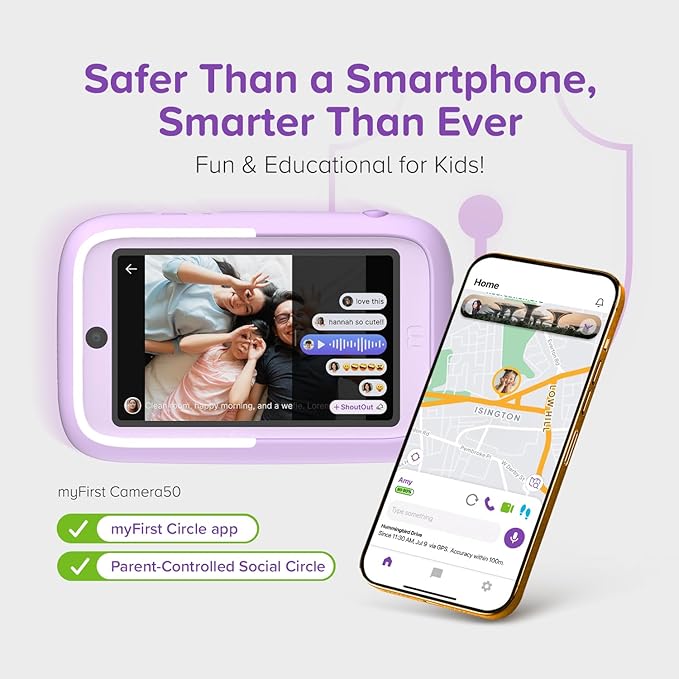 New AI Editor Camera for Kids myFirst Camera 50 Kids' Digital Camera 20MP Photos 1080P Video, Front & Selfie Lens Christmas Birthday Gifts for Boys & Girls Ages 4-15 Portable Travel Friendly (Purple)