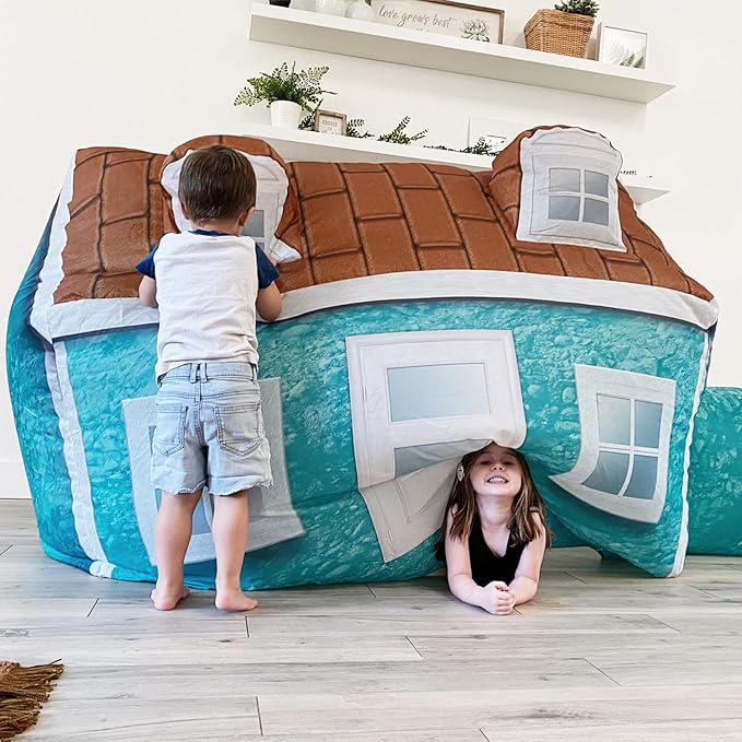 The Original Patented AirFort - Build A Fort in 30 Seconds, Inflatable Fort for Kids, Play Tent for 3-14 Years, A Playhouse Where Imagination Runs Wild, Fan not Included (Cabin)