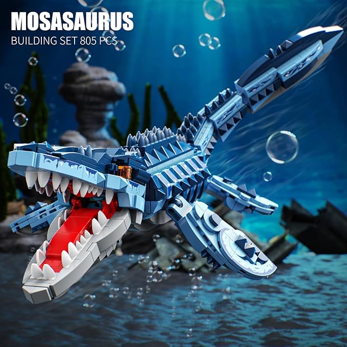 Mosasaurus Dinosaur Building Blocks Set, 805 PCS Dinosaur World Building Toy, Jurassic Ocean Animal Model Collection Toys for Home Decor, Birthday Gift for Adults Boys Age 8-12