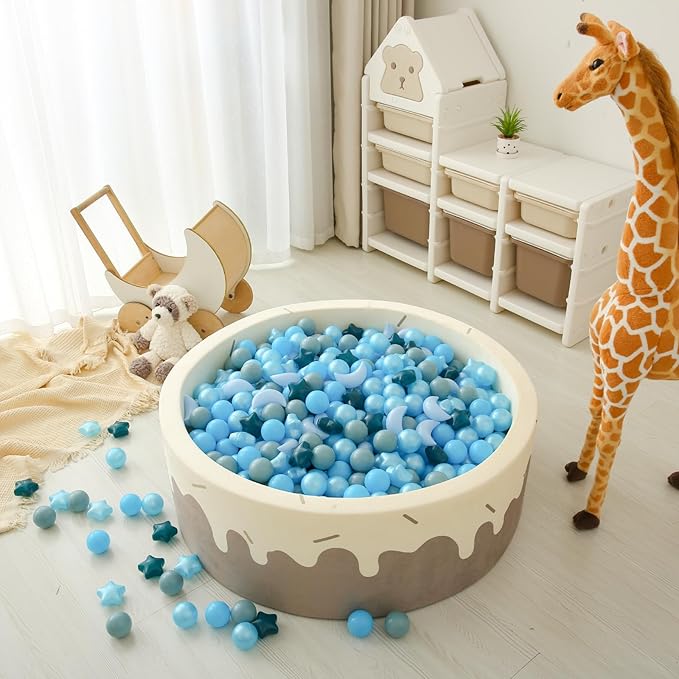 GOGOSO Ball Pit Balls Stars Moon Shapes Plastic Pitballs for Toddler Play Tent Baby Photo Props Kids Pool Water Toys Kiddie Pool Party Decor,Gradient Blue, 100pcs