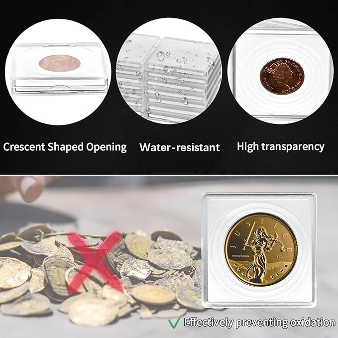 Coin Snap Holders, 20 Pieces Silver Dollar Coin Holder, Coin Capsule Storage Box with 5 Size (20/25/30/35/40 mm) Adjustable Gaskets, Coins Collection Supplies for Collectors-(White, 20 pcs)