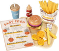 Wooden Play Fast Food Set Play Kitchen Accessories, Pretend Play Food Hamburger French Fries Toy, Restaurant Play Set Role Play Toys for Toddlers,Educational Birthday Gifts for Boys Girls