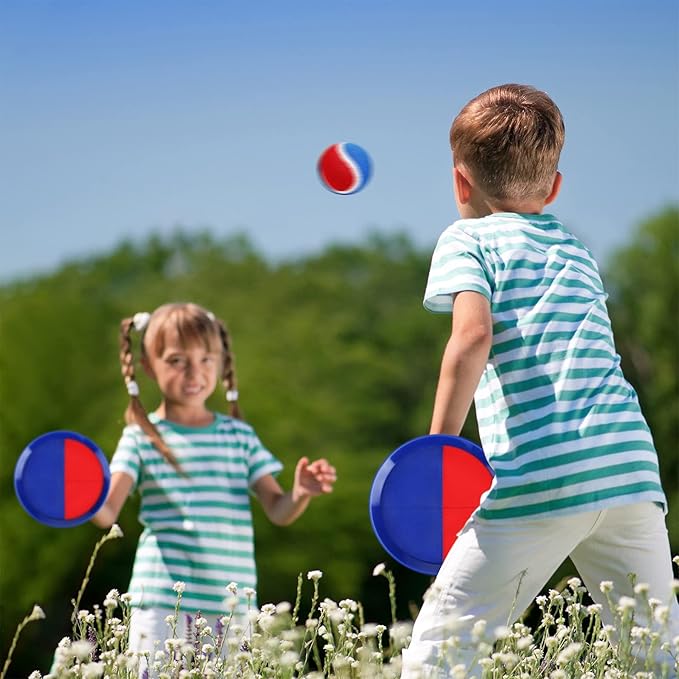 EVERICH Upgraded Toss and Catch Ball Game Set, Outdoor Games for Kids Outdoor Toys Yard Games, Beach Pool Toys for Adults Family 4 Paddles 4 Balls, Great Gifts for Boys Girls 3 4 5 6 7 8-12 Years Old