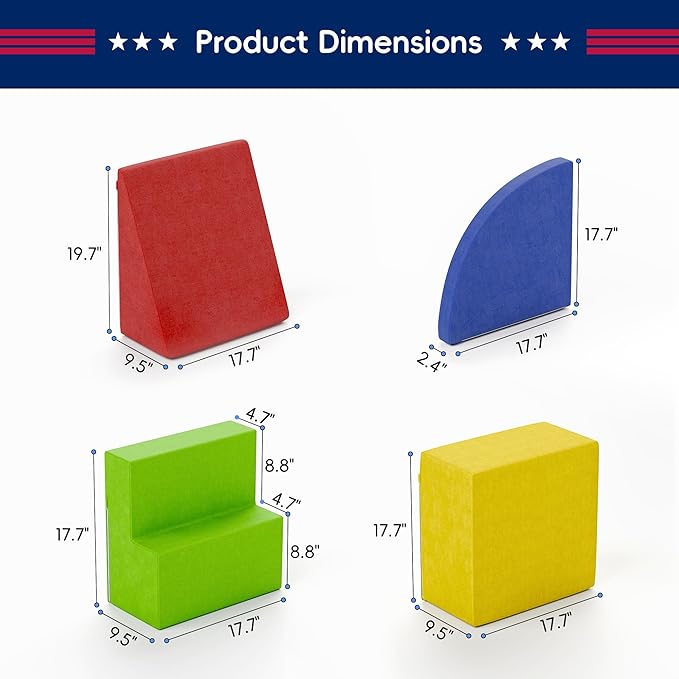 TOLEAD Large Baby Climbing Blocks 4pcs Climbing Toys for Toddlers - Ultra High Density Soft Foam Play Gym Equipment Easy Wash for Indoor Nursery