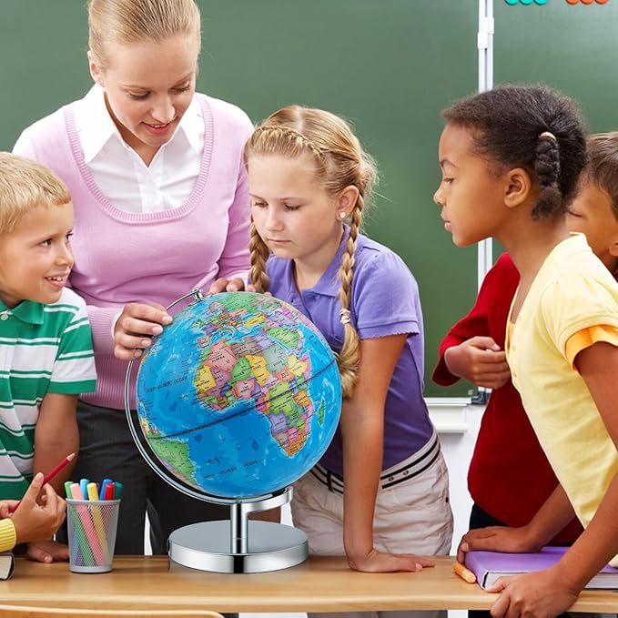Goplus Illuminated Globes of The World with Stand, 9’’ Rotating 3 in 1 World Globe w/Constellation Stars, LED Night Light, Geography Educational Globe for Classroom, Office, Decorative, Kids Learning