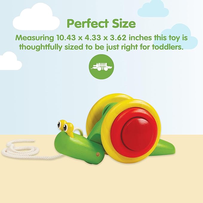 PlanToys® Snail Pull Toy for Toddlers | Eco-Friendly Wooden Toy for Fine Motor Skills & Coordination | Montessori Walking Toys for Babies