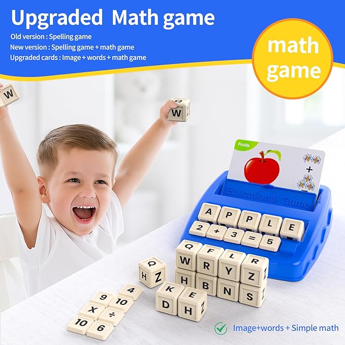 Educational Toys for Kids Ages 3-8, Matching Letter Spelling Math Game ABC Learning, Birthday Party Gifts Preschool& Kindergarten Kids for 3 4 5 6 7 8 Year Olds Boys and Girls Navy Blue