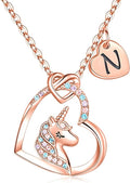 Hidepoo Unicorn Necklace Gifts for Girls - Colorful CZ Heart Pendant Initial Unicorns Necklaces for Teens Little Girls Jewelry Birthday Gift for Girl Daughter Granddaughter Niece