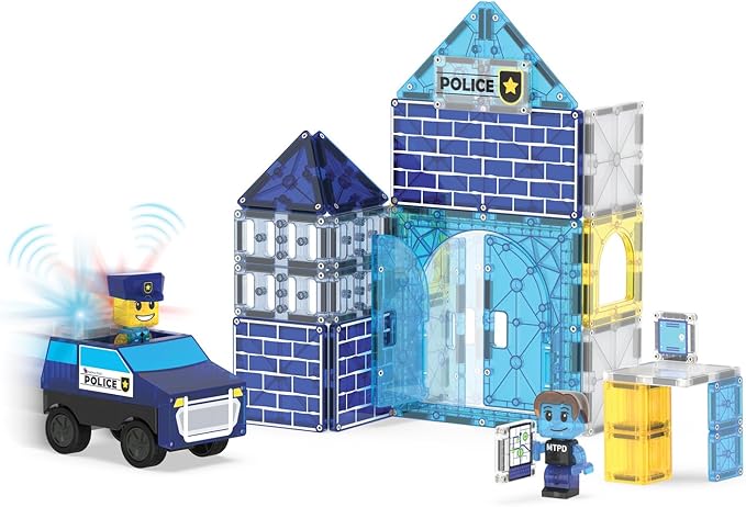 MAGNA-TILES Police Station 35-Piece Magnetic Construction Set, The Original Magnetic Building Brand