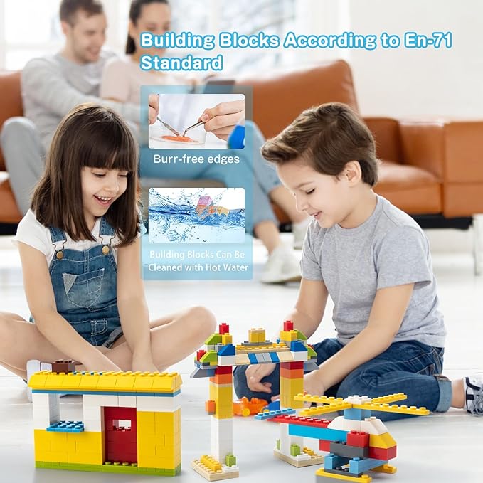 1200 Pieces Building Bricks Set – Bulk Basic Blocks in 12 Colors & 14 Shapes, Compatible Bulk Block, STEM Educational Toy Suitable for Boys & Girls Ages 6+