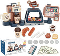Pretend Play Coffee Maker Toy Role Play Coffee Shop Party Playset with Coffee Machine Cash Registers Toy Food Dessert Donuts Cakes Set Early Learning Funtional Toy for Kids Birthday