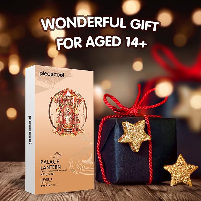 Piececool 3D Puzzles for Adults, Palace Lantern DIY 3D Metal Models Kit,Chinese Traditional Culture 3D Models Puzzle Fidget Toys Hobbies for Men, Great Christmas Birthday Gifts-257 Pcs
