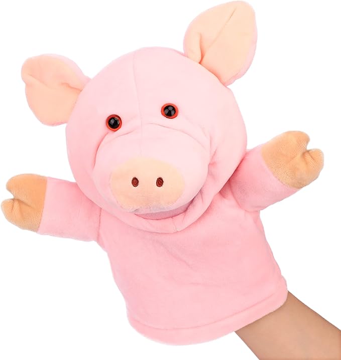 Easfan Pig Hand Puppet with Movable Mouth and Arms Role Play Storytelling Interactive Game Preschool Teaching Toy Gifts for Kids Birthday Christmas, Pink, 10''