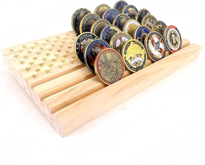 American Flag Solid Wood Military Challenge Coin Display Stand Coin Display Case
