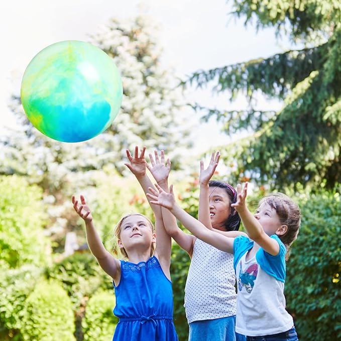 Deekin 2 Pcs 15 Inch 18 Inch Marbleized Bouncy Balls Large Inflatable Rubber Sensory Ball for Playground Outdoor Water(15 Inches,Green and Yellow)