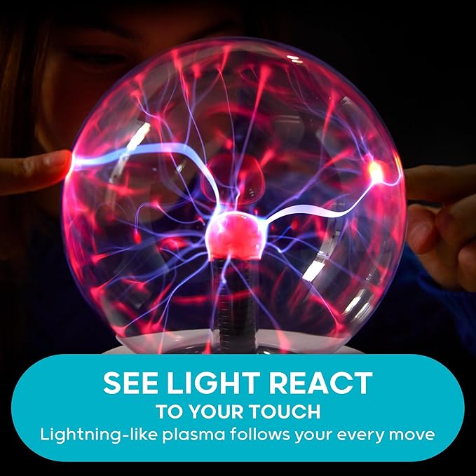 Discovery™ Plasma Globe Lamp - Touch & Sound Sensitive Lightning| Electric Tesla Coil Base Design| Educational STEM Toy| Home & Room Décor| Light-Up Plasma Orb| Interactive Globe| Fun Science Gift