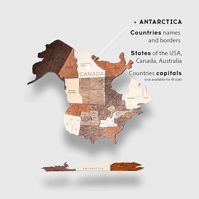 Enjoy The Wood 3D Wood World Map Wall Art Large Wood Wall Décor Housewarming Gift Idea Wall Art World Travel Map For Home & Kitchen or Office (Multicolored, M)