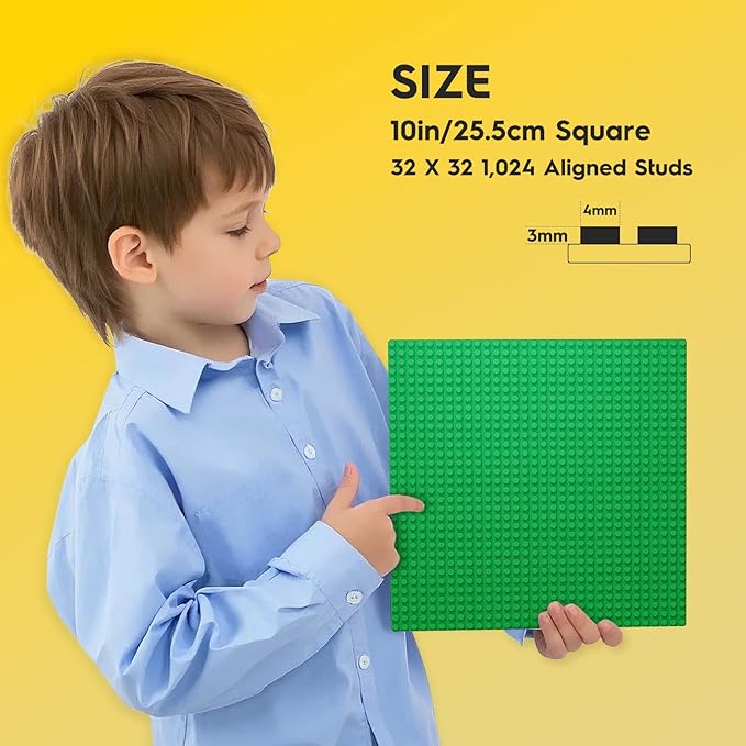 Classic Baseplates Building Plates-Pack of 10 Large 10" x 10" Building Bricks, Compatible with All Major Brands and Activity Table, Perfect STEM Gift for Builders Age 3+ (Multicolored)