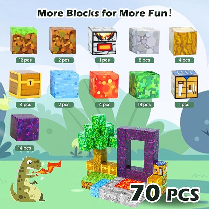 Kid Odyssey Magnetic Blocks - Mine Magnet Portal World Set, Building Toys for Boys & Girls, Montessori Toys Gifts for 3+ Kids