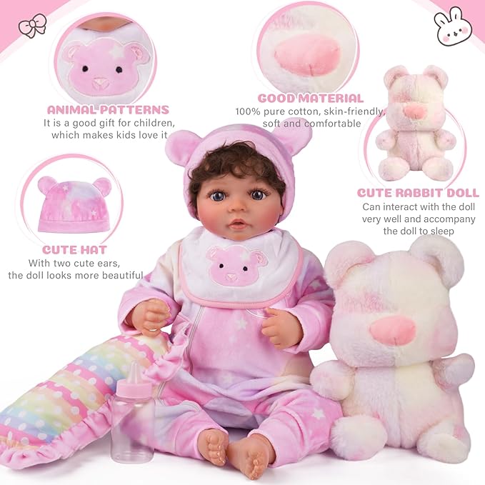 BABESIDE 8 Pcs Reborn Baby Doll Clothes with Bassinet for 17-22 Inch Babydolls, Reborn Baby Doll Accessories fit Newborn Dolls Girls, Colorful Baby Dolls Clothes