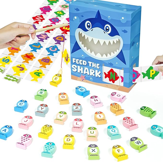 Cinrobiye Fishing Game for Shark ABC Alphabet Match, Fine Motor Skill Builder, Alphabet Games and Sorting Set, Preschool Learning Activities, Toddler Matching and Learning Activities Gifts