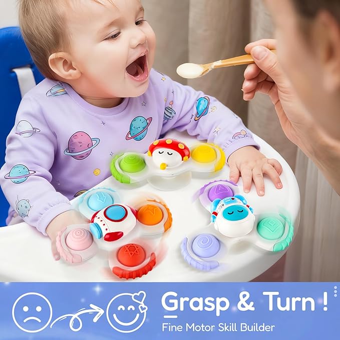 ALASOU 3PCS Pop Suction Cup Spinner Toys for 1 Year Old Boy Girl|Novelty Spinning Tops Toddler Toys Age 1-2|Sensory Baby Bath Toy for Toddlers 1-3|12 18 Months Boy Birthday Gift for Infant