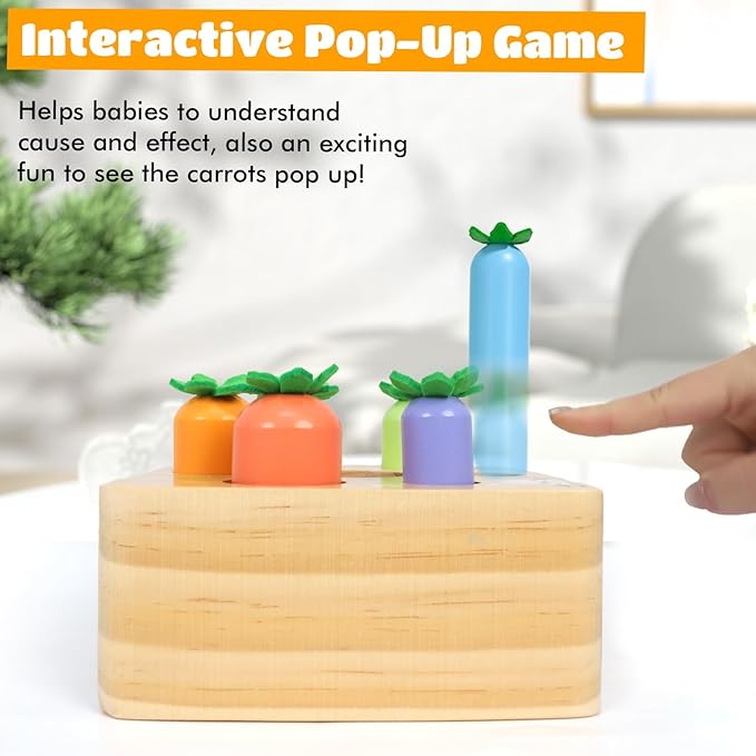 XPIY Montessori Toys for 1 Year Old, Carrots Harvest Wooden Baby Toys for 6-12 Months Educational Shape Sorting Matching Toys Fine Motor Skill, Gift for Kids Easter (Bouncing Carrots)