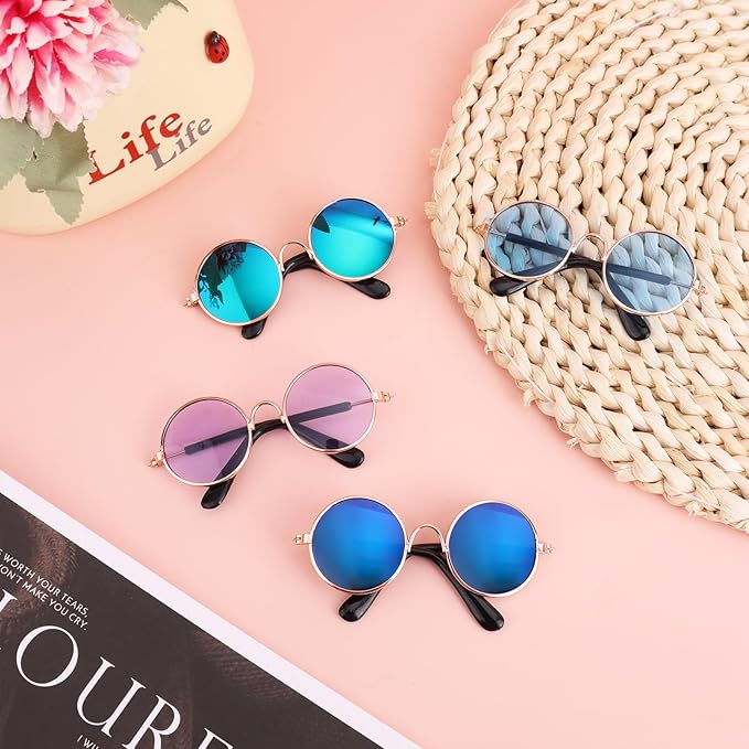 4pcs Mini Doll Glasses, Cute Tiny Sunglasses for Most Dolls Outfit and Toys Clothes Set Decorations with Metal Frame Multi-Color Lenses Fashion Eyewear Accessories(Color 2)