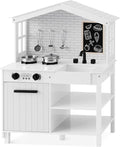 Best Choice Products Farmhouse Play Kitchen Toy, Wooden Pretend Set for Kids w/Chalkboard, Marble Backdrop, Windows, Storage Shelves, 5 Accessories Included - White