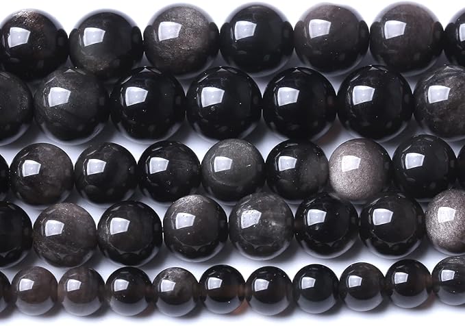 4MM 86PCS Natural Stone Silver Obsidian Loose Beads for Jewelry Making DIY Bracelet