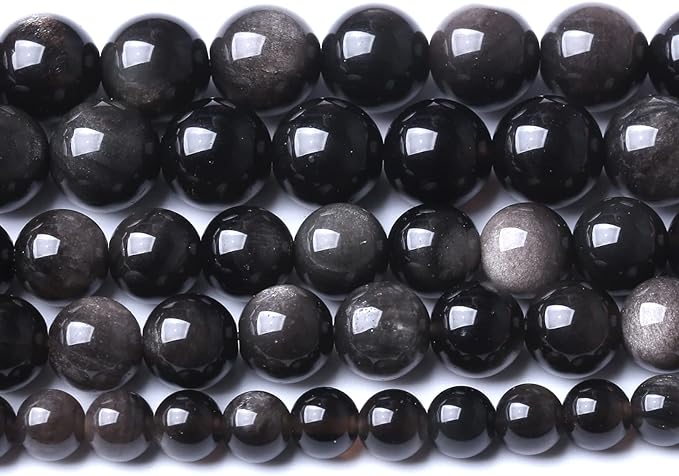 6MM 60PCS Natural Stone Silver Obsidian Loose Beads for Jewelry Making DIY Bracelet