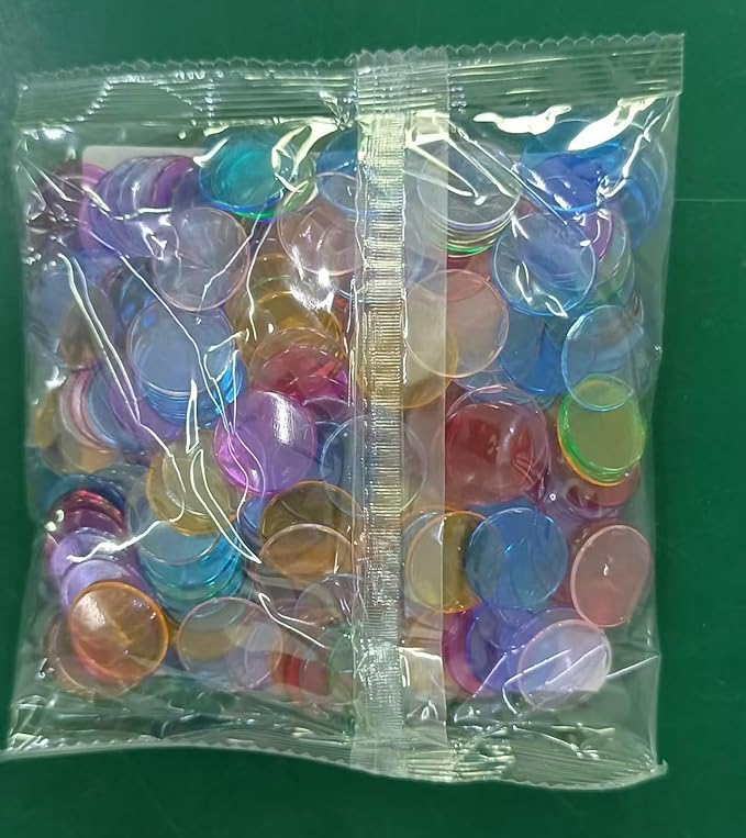 Hebayy 250 Transparent 8 Color Clear Bingo Counting Chip Plastic Markers (Each Measures 3/4 inch in Diameter)