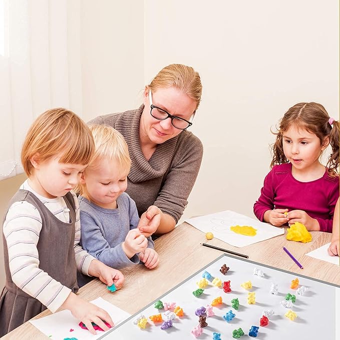 XINHUIDALSQ Rainbow Counting Bears Set of 60, 6 Colors Sorting Teddy Plastic Bears Math Manipulatives for Toddlers, 1 Inch Bear Conters Ages 3+ Kids