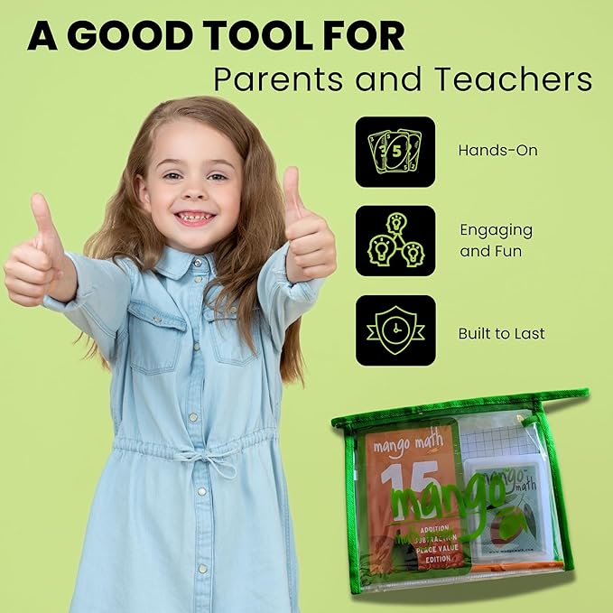 MANGO Math 15 Pack - Math Flash Cards - Educational Math Games for Kids - Addition, Subtraction, Place Value Games & Learning Kit -2nd 3rd 4th Grades - Kids 6-12 - Set of 15 Games - English Version