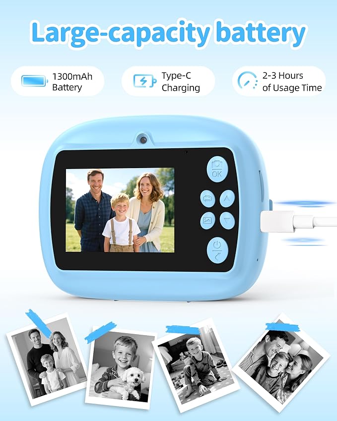 Kids Instant Print Camera,1080P Video Instant Digital Camera for Kids, Christmas Birthday Gift for Girls and Boys Age 3 4 5 6 7 8 9 10, Toy Camera with 32GB SD Card,Christmas Stocking Stuffers,Blue