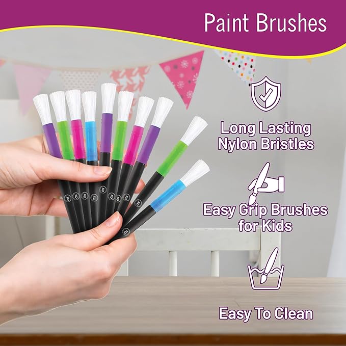 Washable Paint for Kids, Kids Painting Set 6 Colors with Paintbrushes, Non Toxic Bulk Finger Paints 16 oz Each, Kid Paint Classroom Set for Toddlers – Paints for Kid Art, Craft Gifting bundle