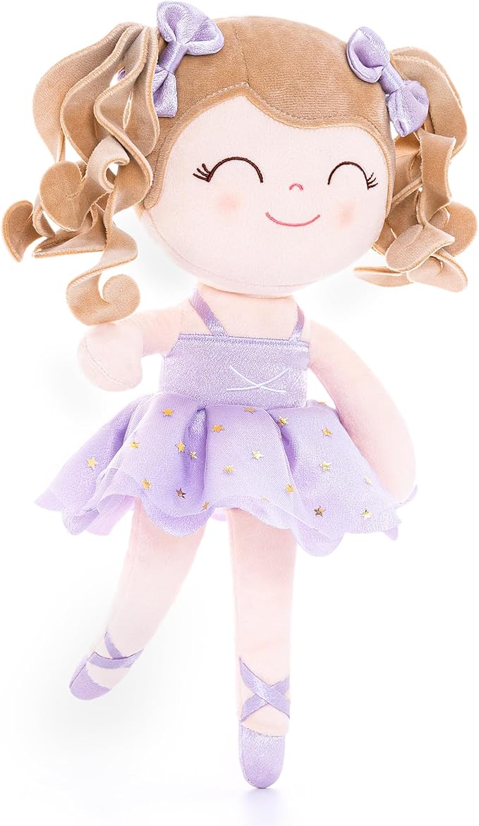 Gloveleya Baby Dolls Soft Snuggly Curly Hair Ballerina Doll First Baby Girl Gifts Plush Ballet Doll with Lace Mesh Dress Purple 14inches Ballerina Series