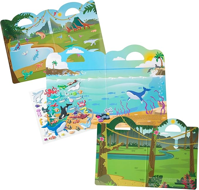 Melissa & Doug Puffy Sticker Activity Books Set of 3 – Safari, Dinosaur & Ocean, with 118 Reusable Puffy Stickers and Fold-Out Scenes, Mess Free Play Set & Travel Toys for Kids Ages 4+ - FSC Certified