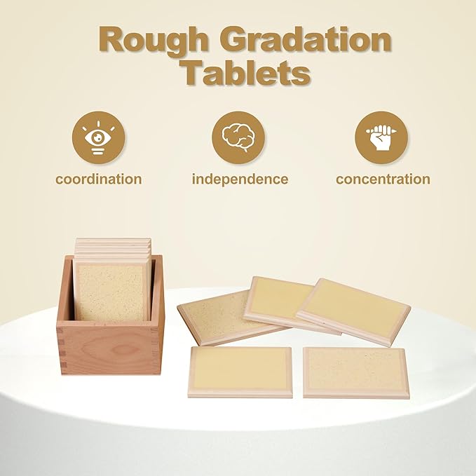 MONTESSORI OUTLET Rough Gradation Tablets for 3-6 Years Montessori Education at School and Home.