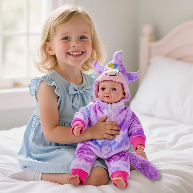 BABESIDE Baby Doll Girl - 15-Inch Realistic Baby Doll with Blue Eyes, Soft Body in Unicorn Outfit Life Like Baby Dolls That Look Real for 3 4 5 6 7 8 9 Years Girl, Birthday Gift and Pretend Play