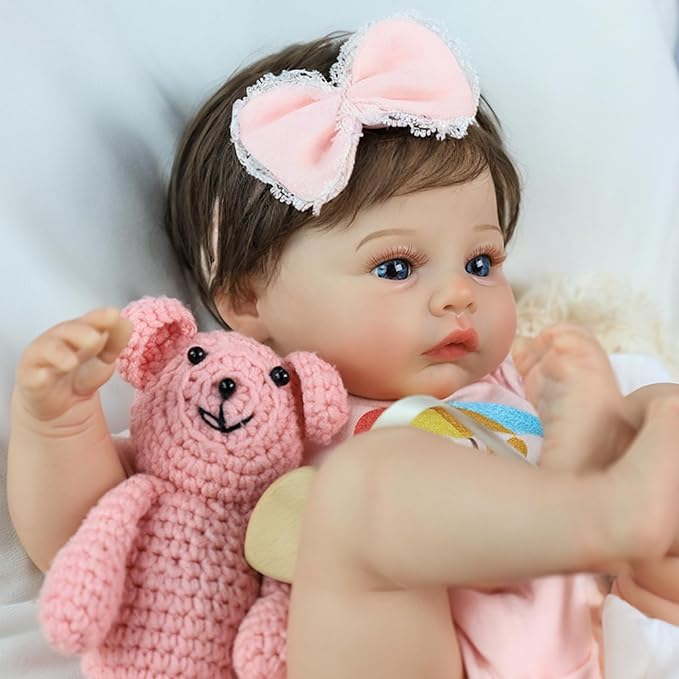 SCOM Lifelike Reborn Baby Dolls - Meadow 18 Inch Realistic Baby Dolls Newborn Girl Cloth Body Vinyl Limbs Gift or Toys Collection for Kids Age 3+