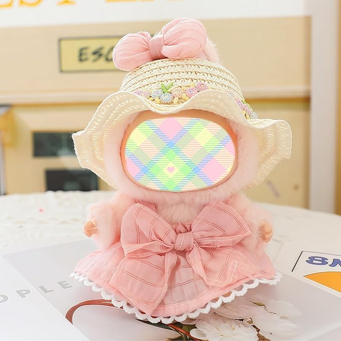Clothes for Dolls Accessories (No Doll), Kawaii Hat Skirt Outfit Set 3 Pieces for 15cm 17cm Doll Suit, Stylish Bowknot Dolls Hat Clothing Set Replacement Pink