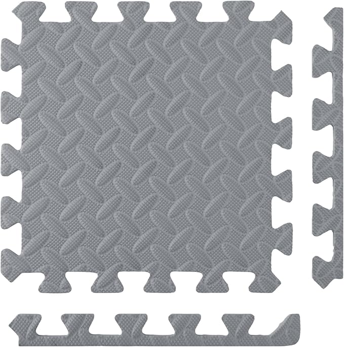 Shihanee 16 Pcs Foam Floor Baby Tiles 11.81 x 11.81 inches Foam Floor Mats Play Mats Bulk with Borders Interlocking for Kids Baby Playroom Nursery Gym（Gray）
