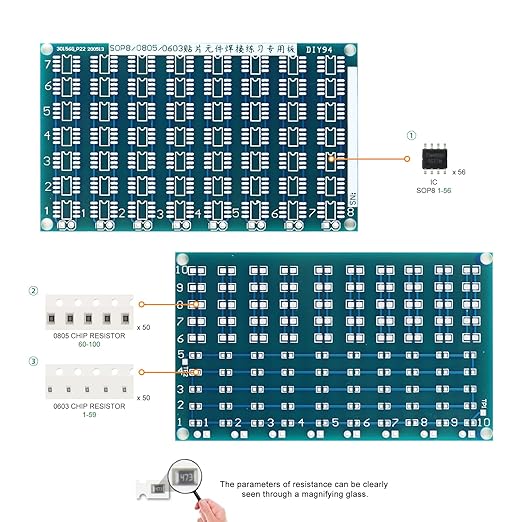 Yidab Soldering Practice Kit DIY Blue PCB IC SOP8 SMD SMT Electronics Projects Soldering Kit Simple Welding Skills Learn Soldering Kit For Beginners (02SOP85)