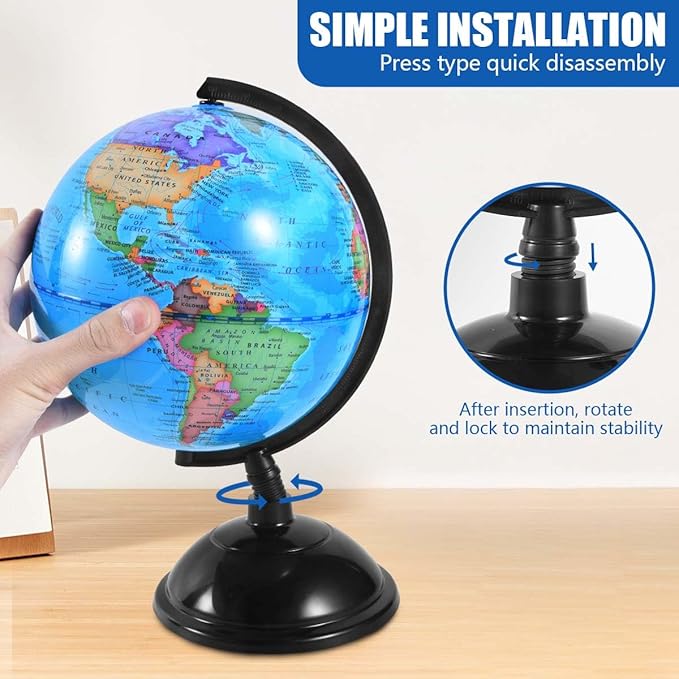 Rotating World Globe 8 Inch Spinning Earth Globe with Stand for Kids Learning Geography Classroom Education or Office Home Decorations