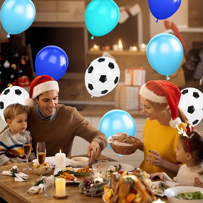 Soccer Ball Balloons, 12 inch Football Balloons Blue Teal Light Blue Soccer Birthday Latex Balloons for Boys Soccer Theme Birthday Party Supplies Children Football Party Decorations