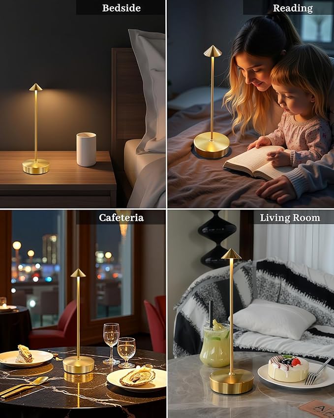 2 Packs Gold Cordless Rechargeable Table Lamp 7200mAh Portable Touch Control Led Waterproof Golden Table Lamp for Bedroom Reading