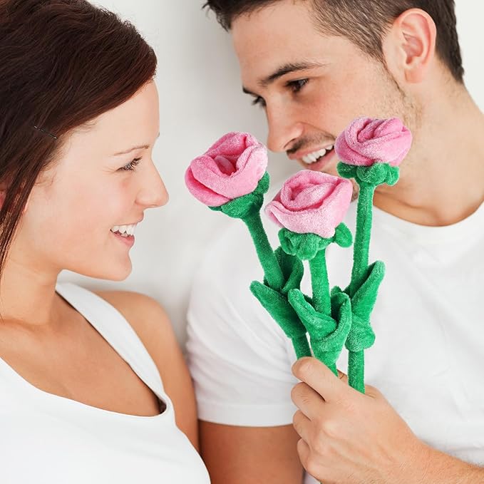 18 Pcs Plush Rose Flower Stuffed Bendable Stems Plush Bouquet Toy Soft Floral 12.6 Inch for Graduation 2025 Mother's Day Valentines Day Girl Girlfriend Wife Family and Friends(Pink Series)